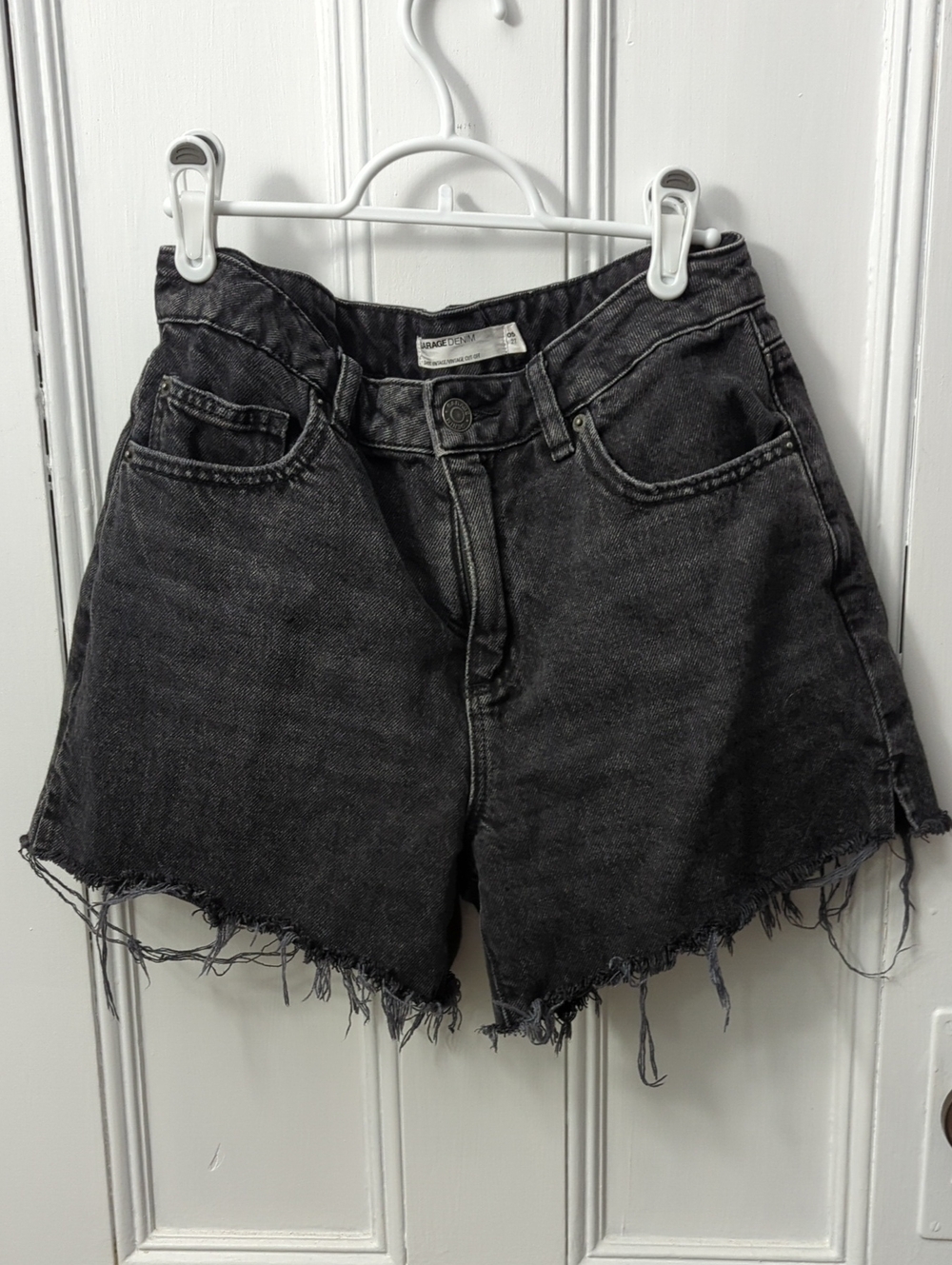 Garage Black Washed Frayed Hem Denim Shorts
